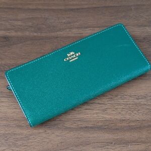 Coach Teal Leather Wallet with Gold Logo